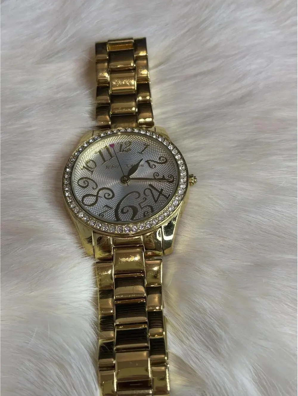 Betsey Johnson Gold Tone Crystal Accent Watch Size 7